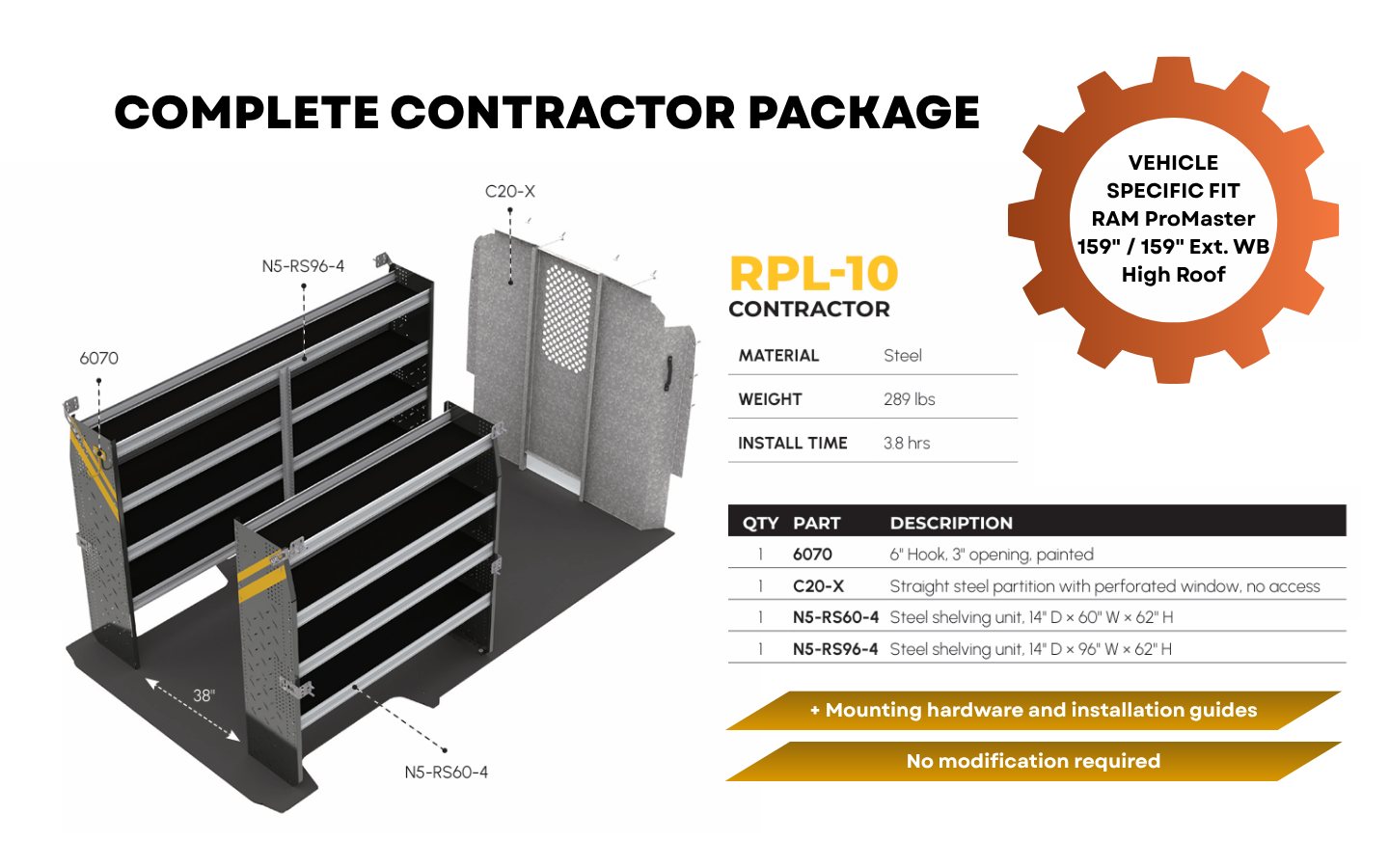 Ranger Design Shelving Package for RAM ProMaster 159” & 159" Ext. WB High Roof – RPL-10