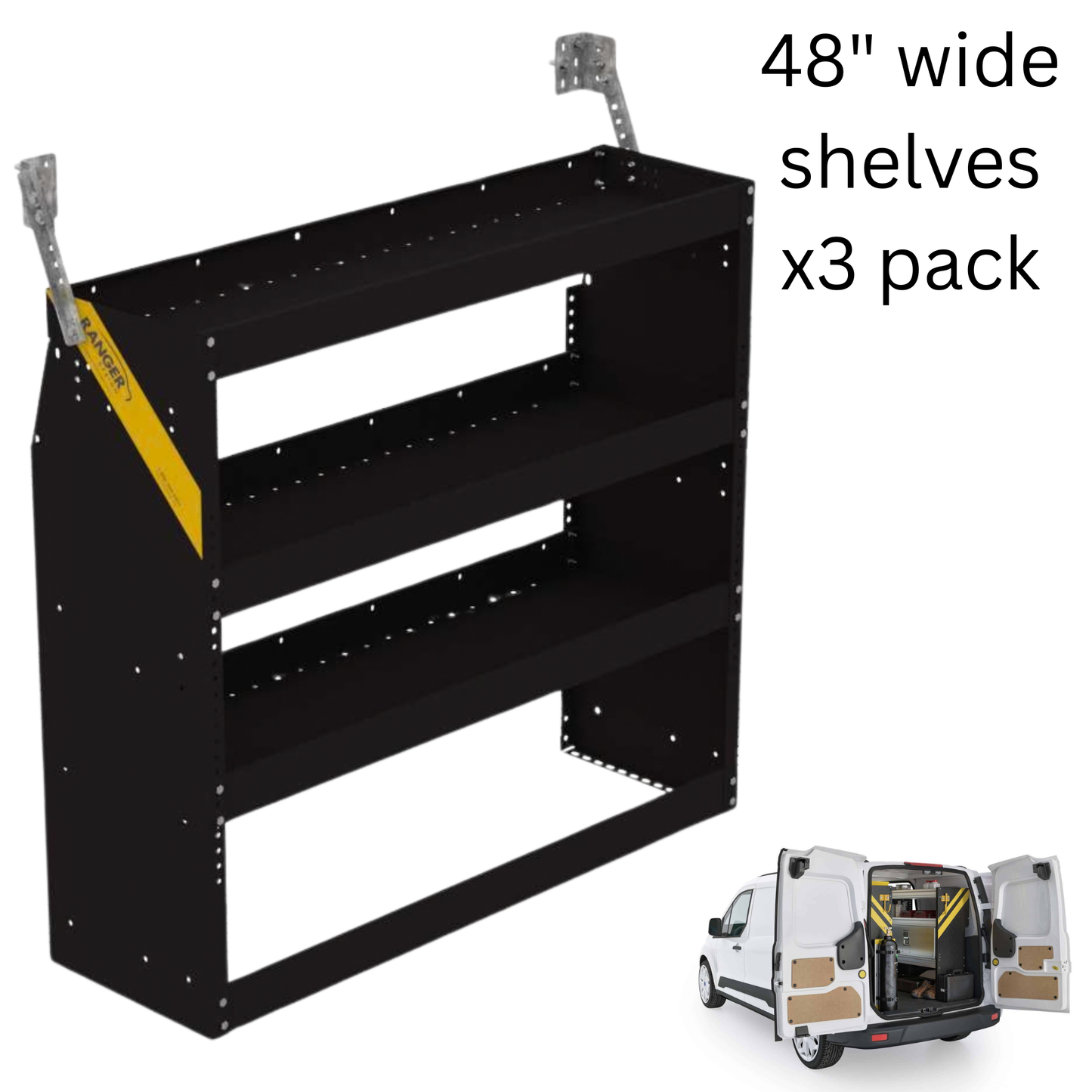 Van Shelving Package B-Series Steel Shelves for Low Roof Van, 3 pcs. 14″ x 44.5″ x 48″ (Set of  3 Shelving Units) - B4-RS48-3 x3