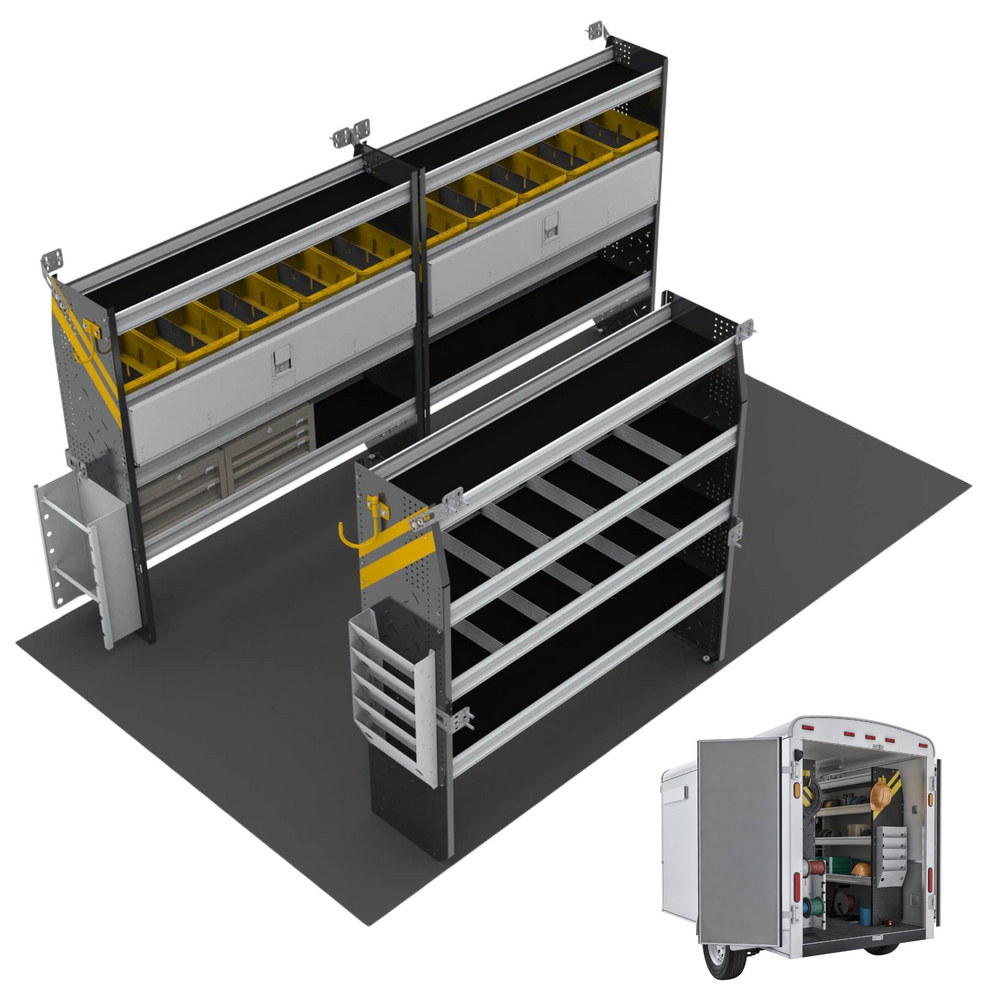 
                      
                        Electrician Van Shelving Package, 14′ Box Truck/Enclosed Trailer – BTL-11
                      
                    