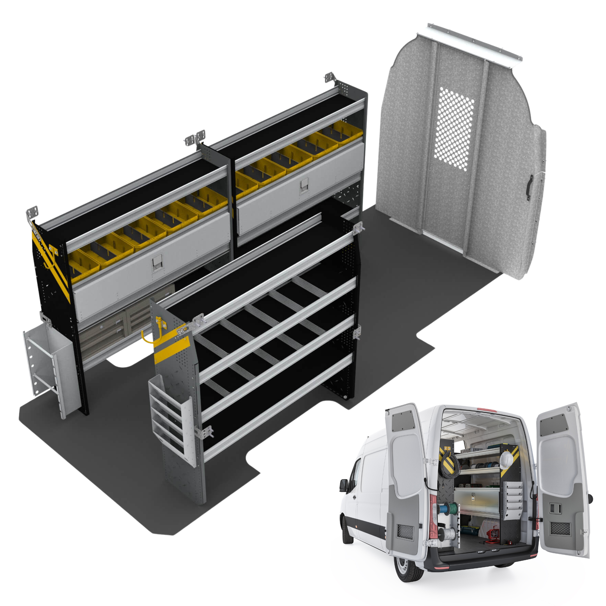 Electrician Van Shelving Package, Mercedes Sprinter, 170” WB – DHL-11