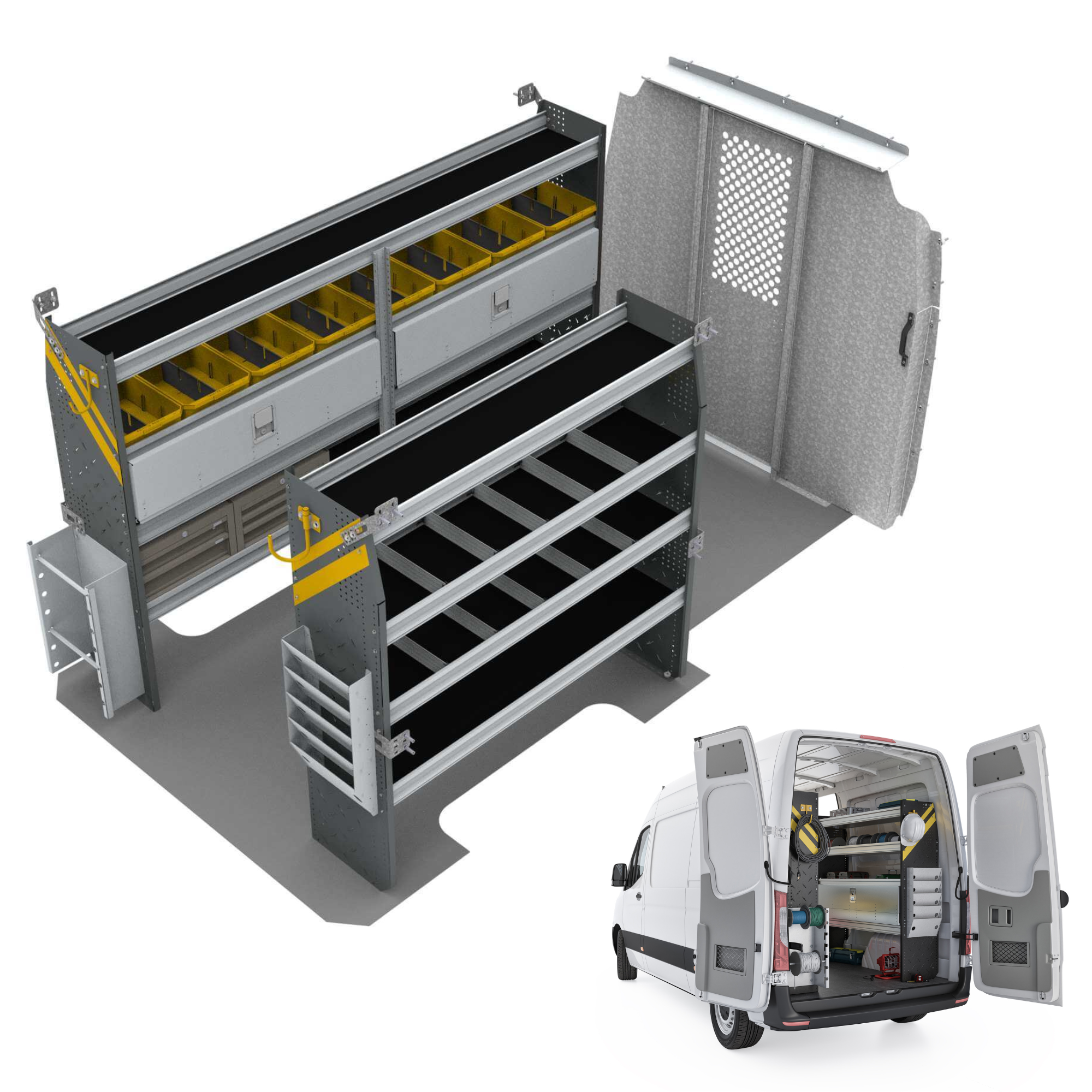 Electrician Van Shelving Package, Mercedes Sprinter, 144” WB – DLS-11