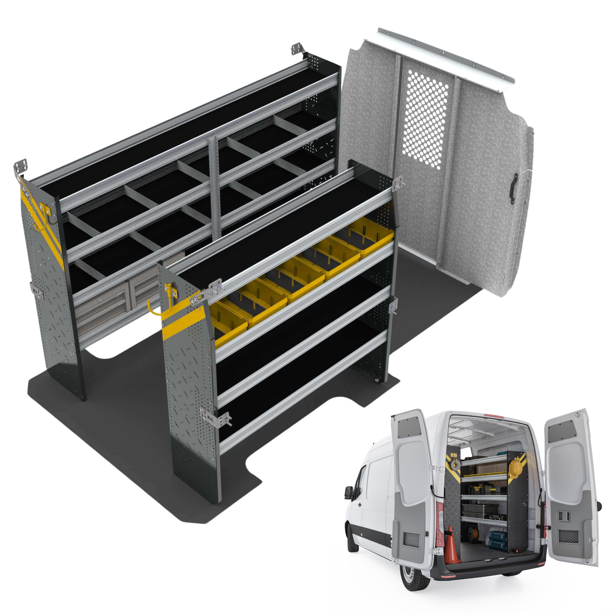 Mobile Service & Plumbing Van Van Shelving Package, Mercedes Sprinter Low Roof, 144” WB – DLS-16