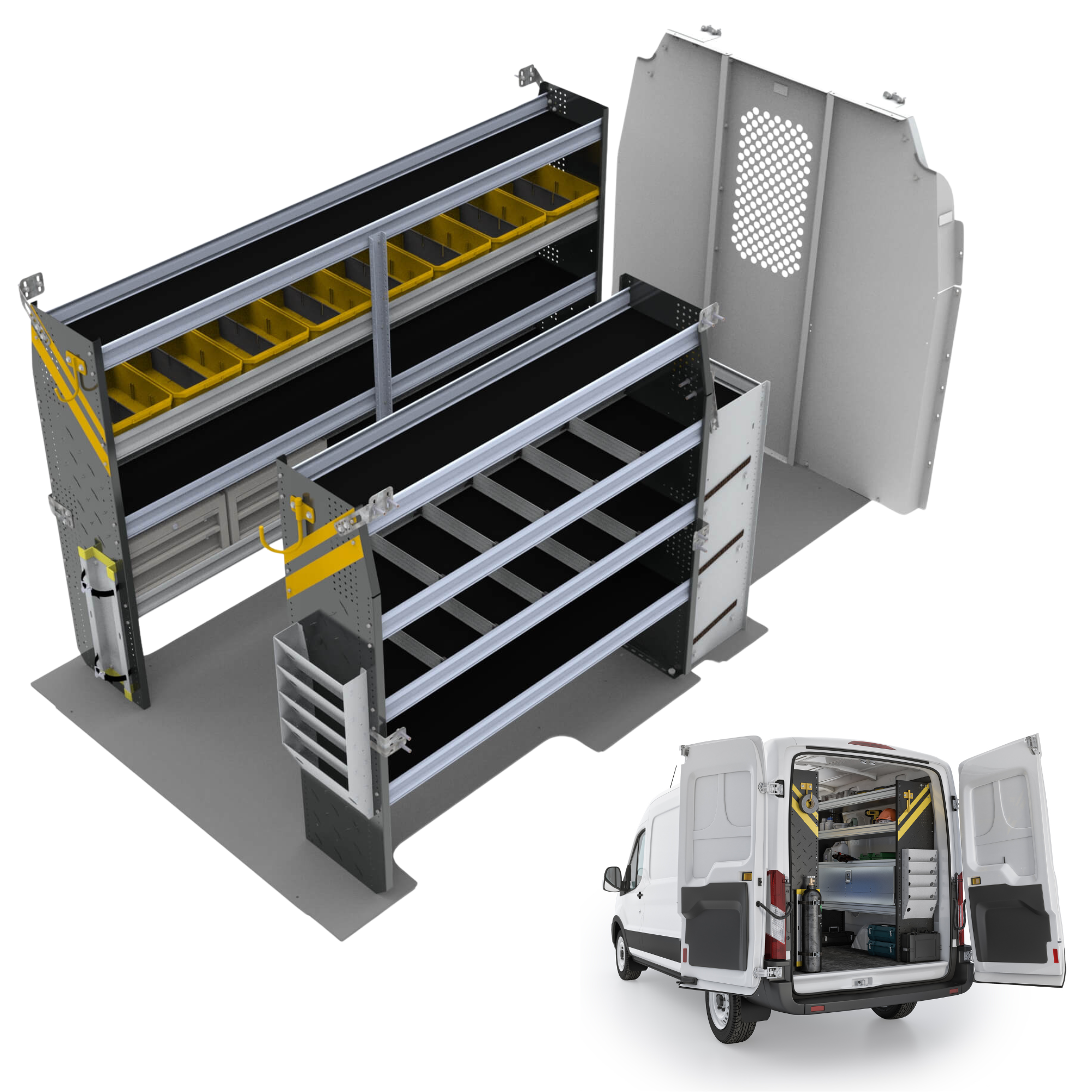 HVAC Van Shelving Package, Ford Transit Med Roof, 148” WB – FTM-12
