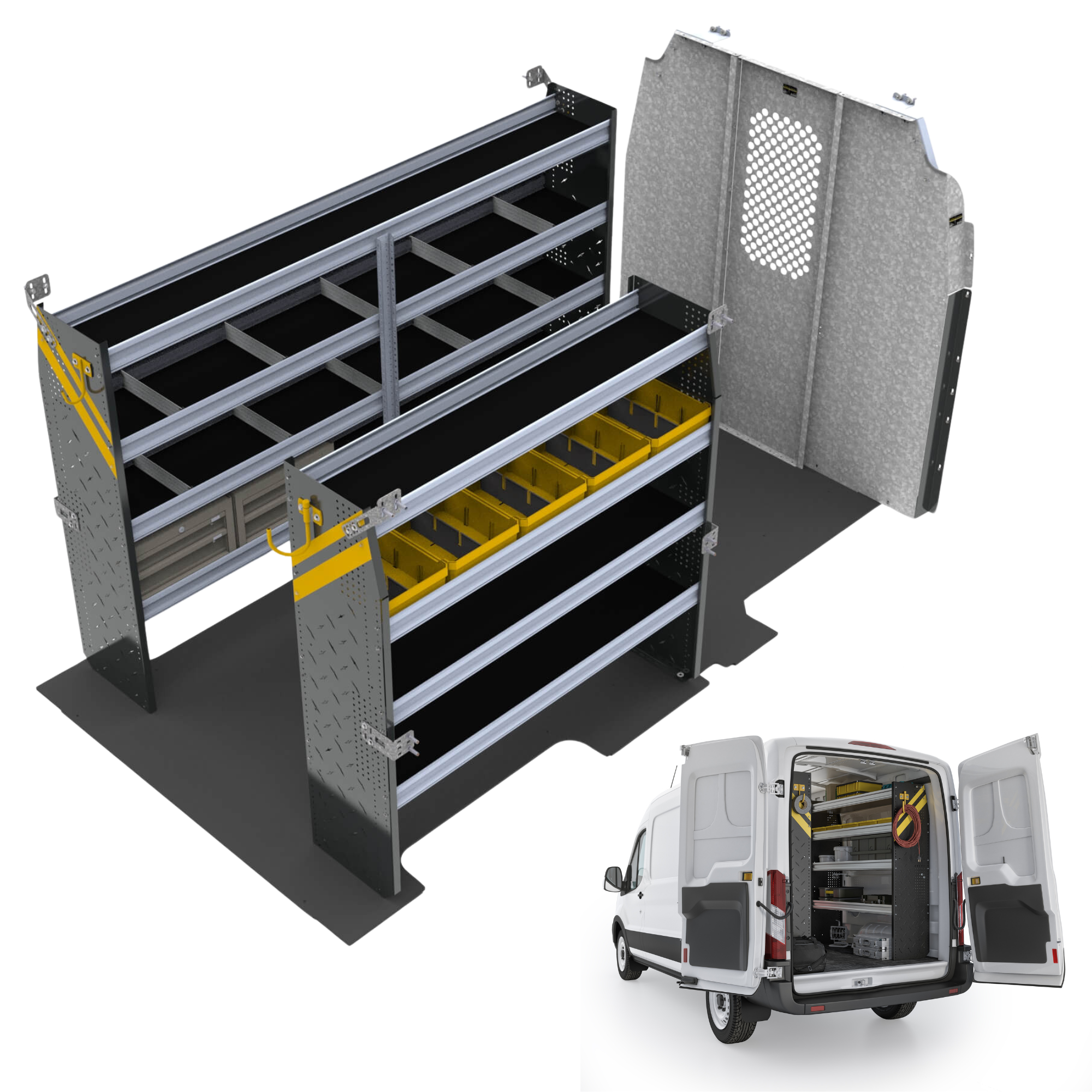Mobile Service & Plumbing Van Shelving Package, Ford Transit Med Roof, 148” WB – FTM-16
