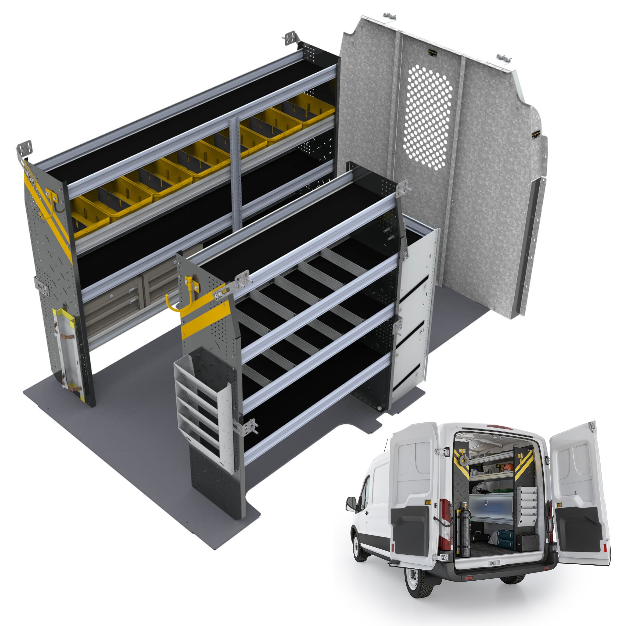 HVAC Van Shelving Package, Ford Transit Med Roof, 130” WB – FTR-12