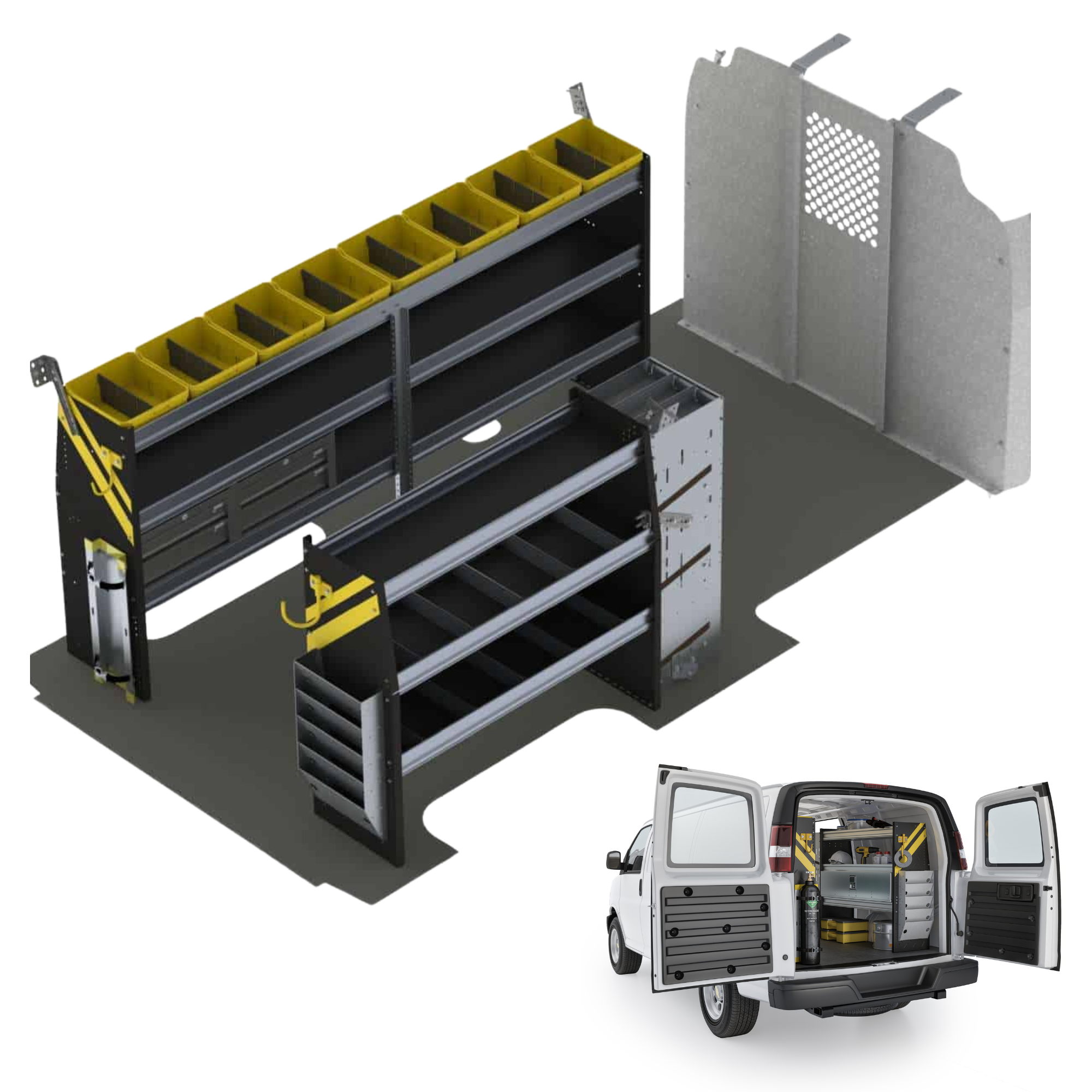 HVAC Van Shelving Package, Chevrolet Express, 155” WB – GSL-12