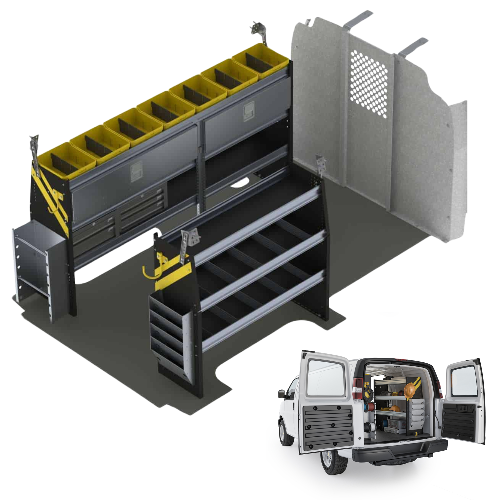 Electrician Van Shelving Package, Chevrolet Express, 135” WB – GSR-11