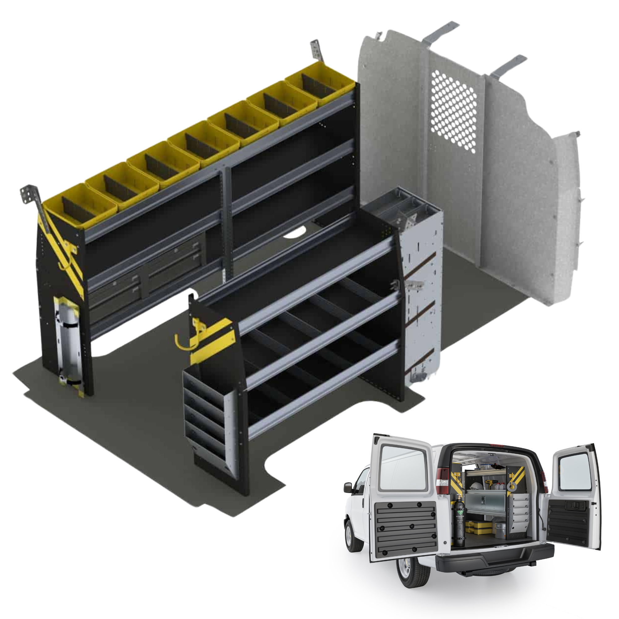HVAC Van Shelving Package, Chevrolet Express, 135” WB – GSR-12