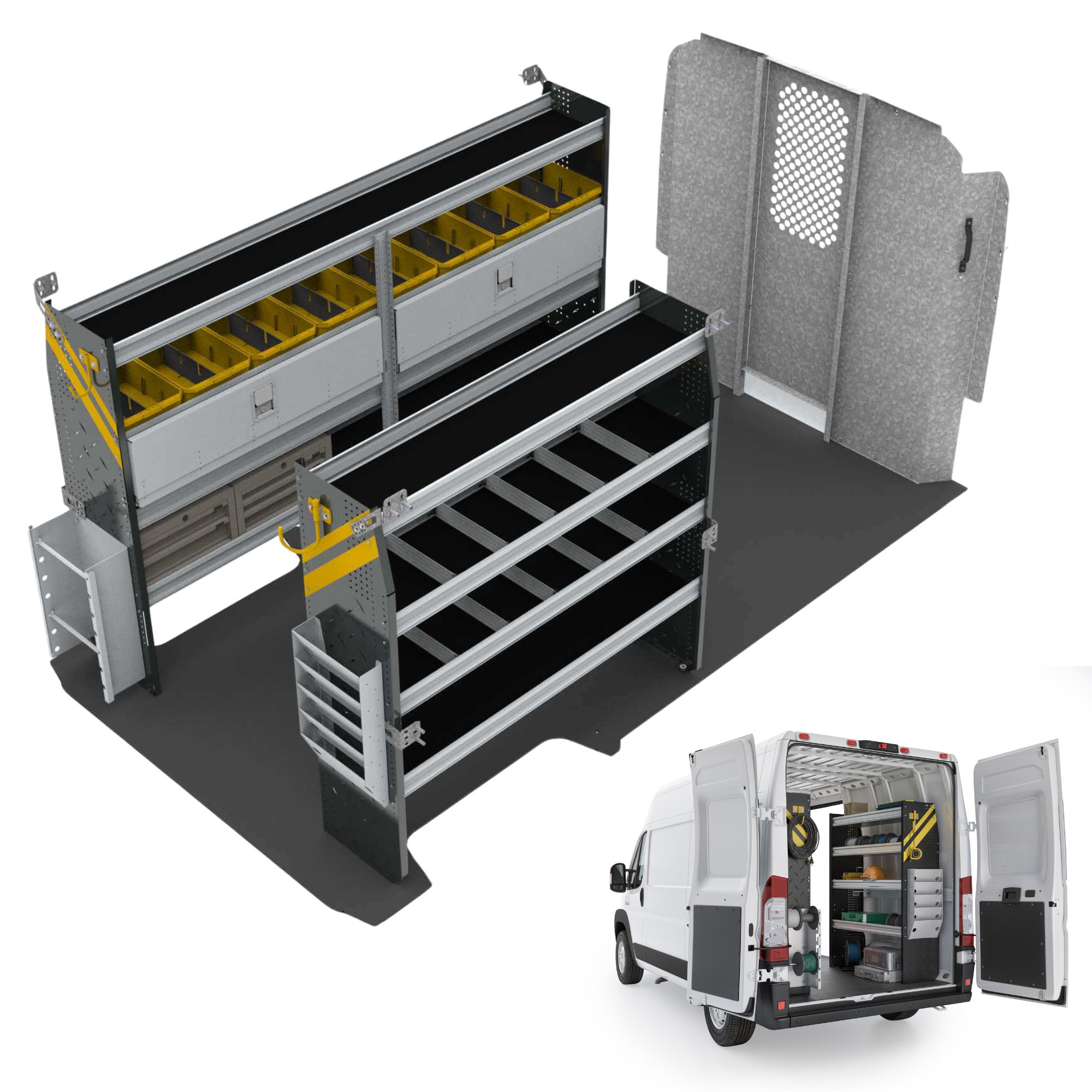 Electrician Van Shelving Package, RAM ProMaster, 159” WB – RPL-11