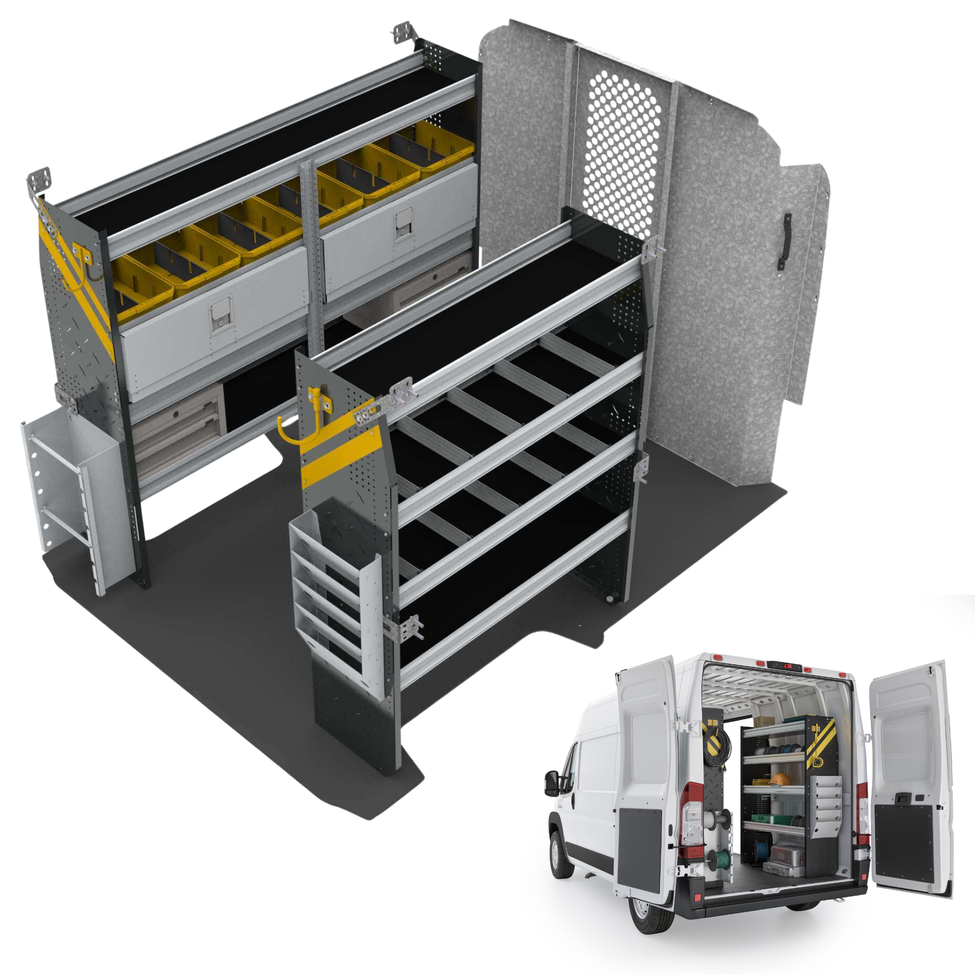 Electrician Van Shelving Package, RAM ProMaster, 118″ / 136″ WB – RPS-11