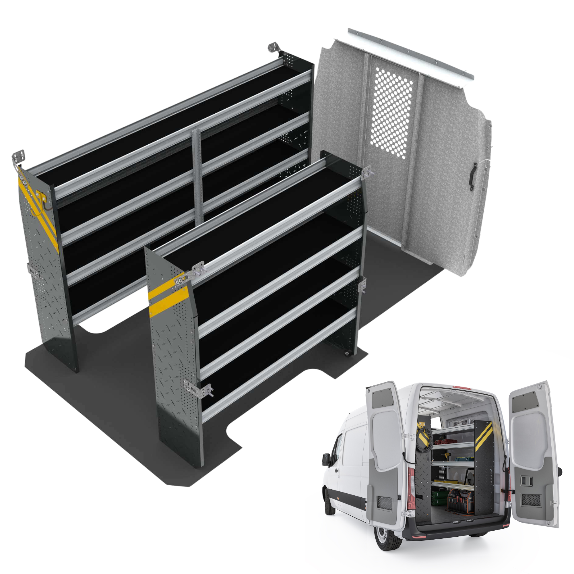 Contractor Van Shelving Package, Mercedes Sprinter Low Roof, 144” WB – DLS-10