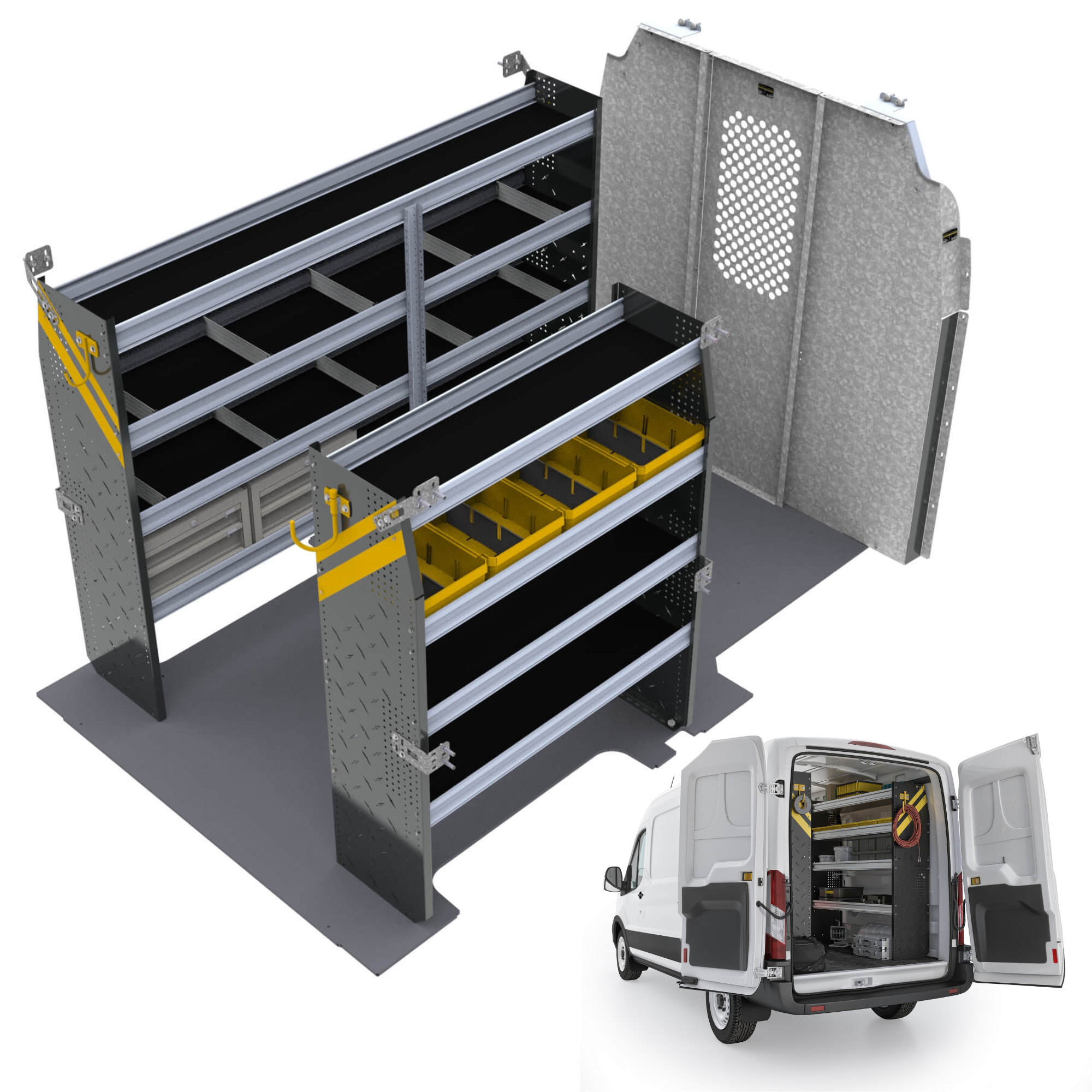 Mobile Service & Plumbing Van Shelving Package, Ford Transit Med Roof, 130” WB – FTR-16