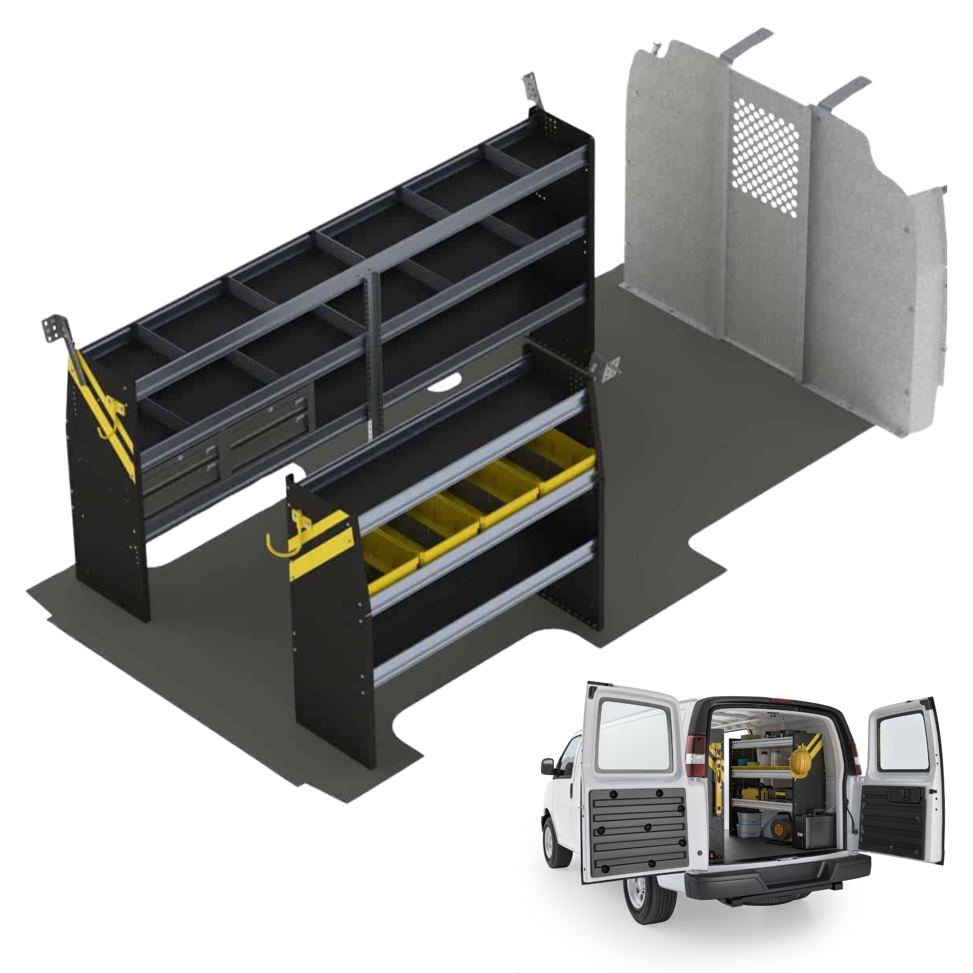 Mobile Service & Plumbing Van Shelving Package, Chevrolet Express, 155” WB – GSL-16