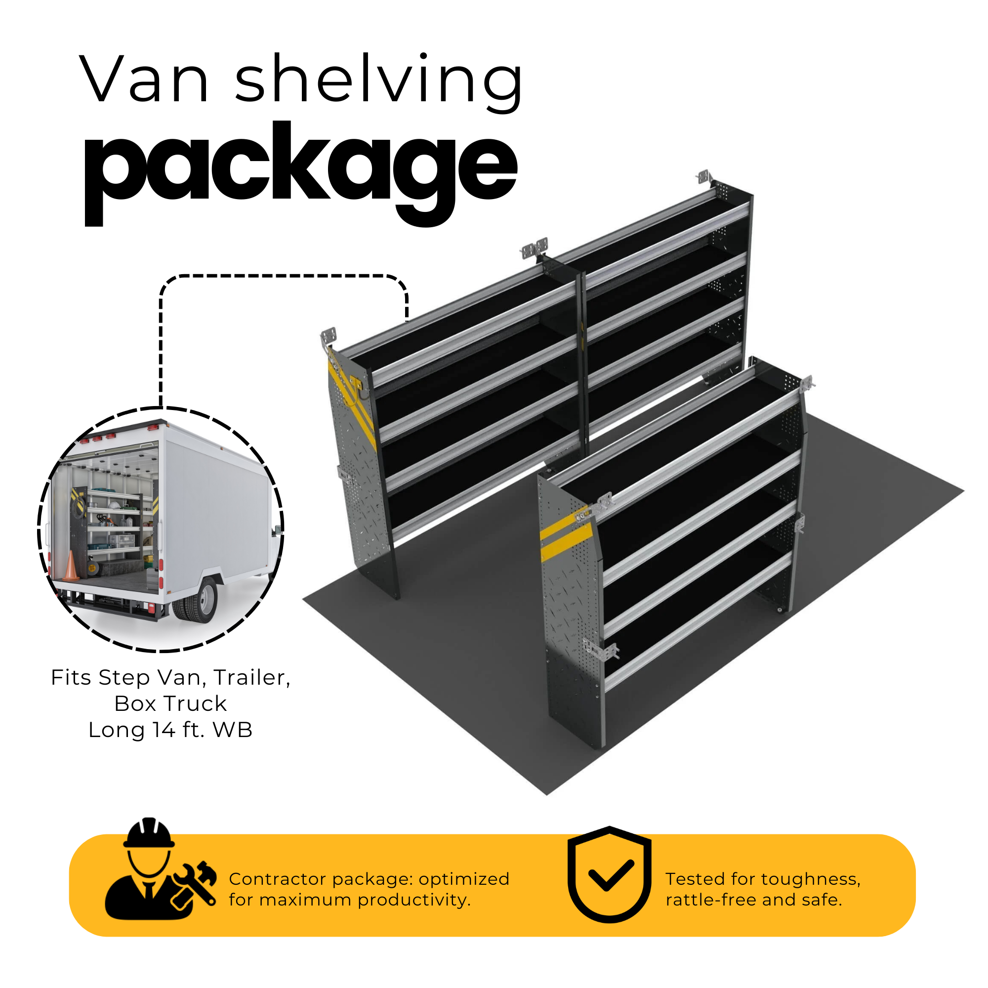 Contractor Van Shelving Package, 14′ Box Truck/Enclosed Trailer – BTL-10