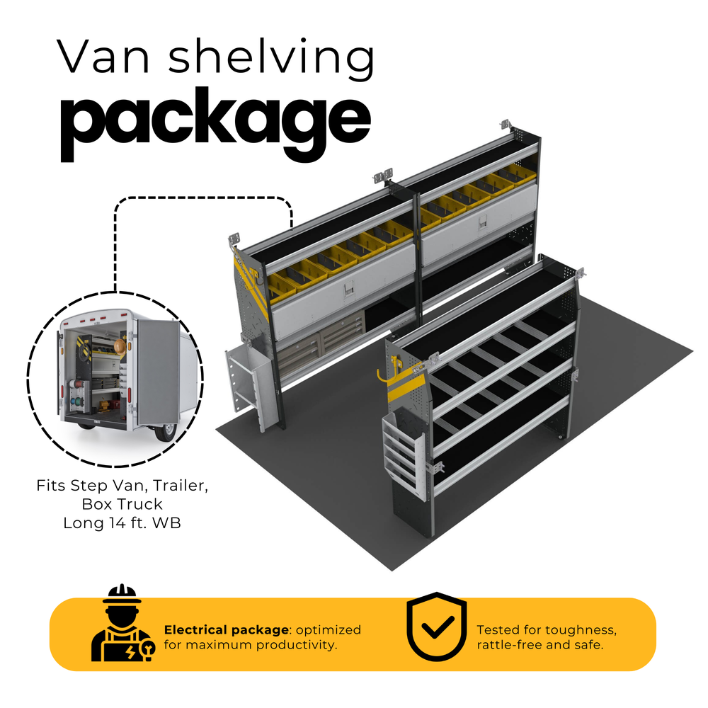 Electrician Van Shelving Package, 14′ Box Truck/Enclosed Trailer – BTL-11
