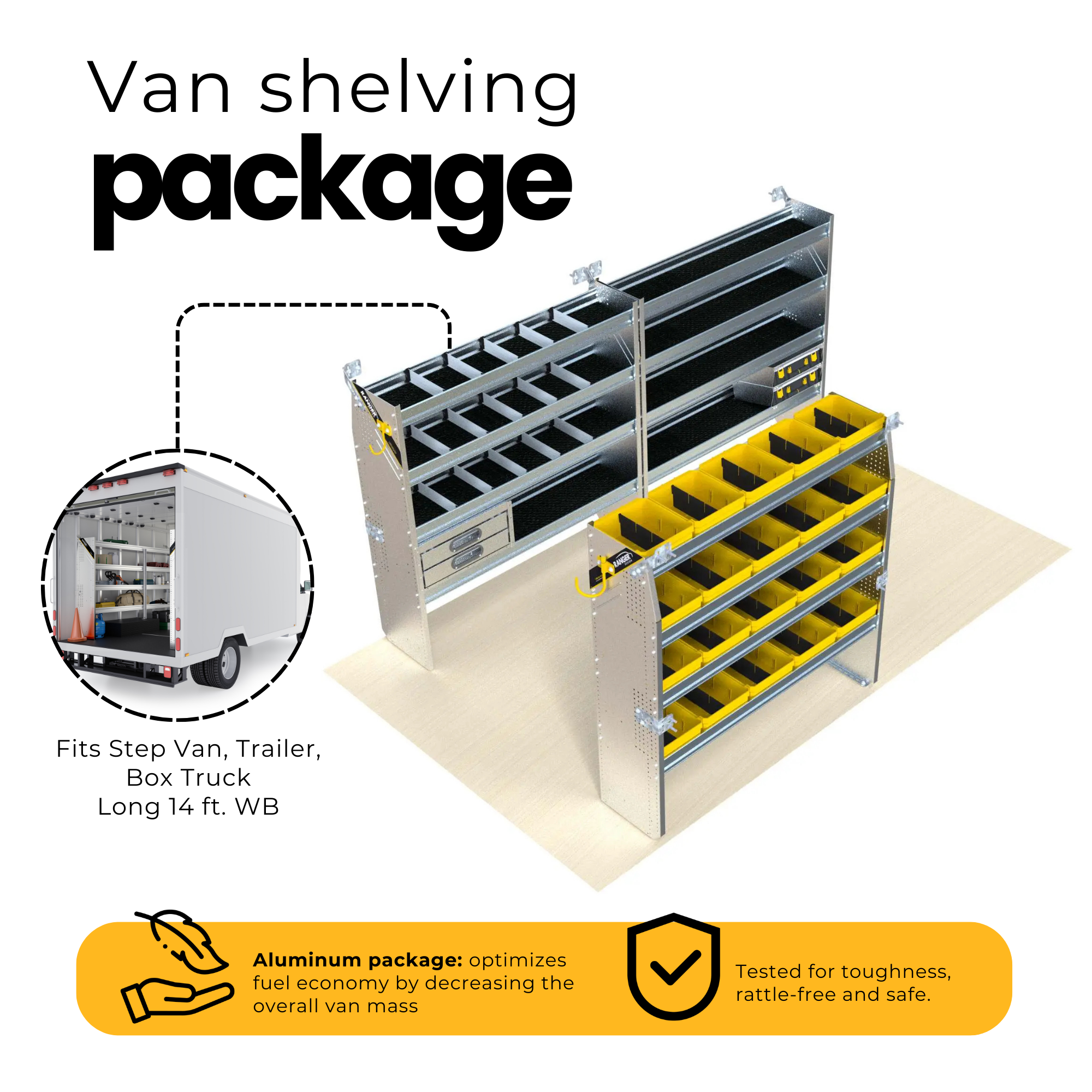 Aluminum Van Shelving Package, 14′ Box Truck/Enclosed Trailer – BTL-27
