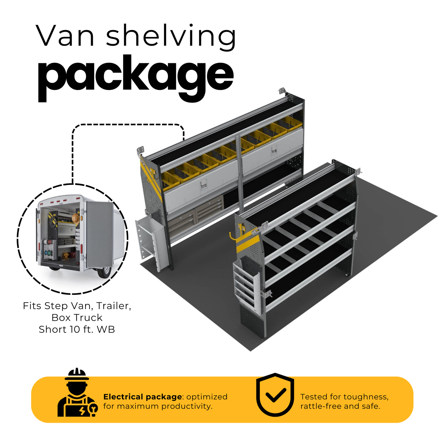 Electrician Van Shelving Package, 10′ Box Truck/Enclosed Trailer – BTS-11