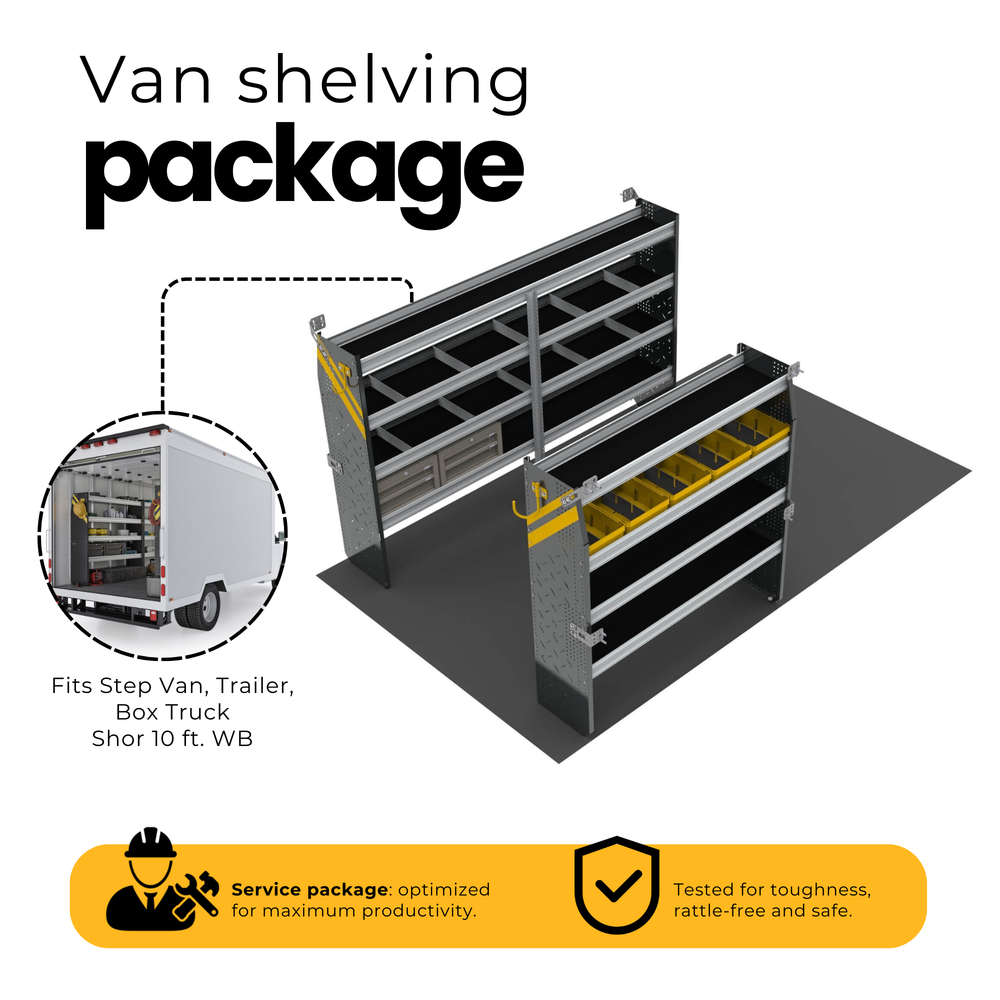 Mobile Service & Plumbing Van Shelving Package, 10′ Box Truck/Enclosed Trailer – BTS-16