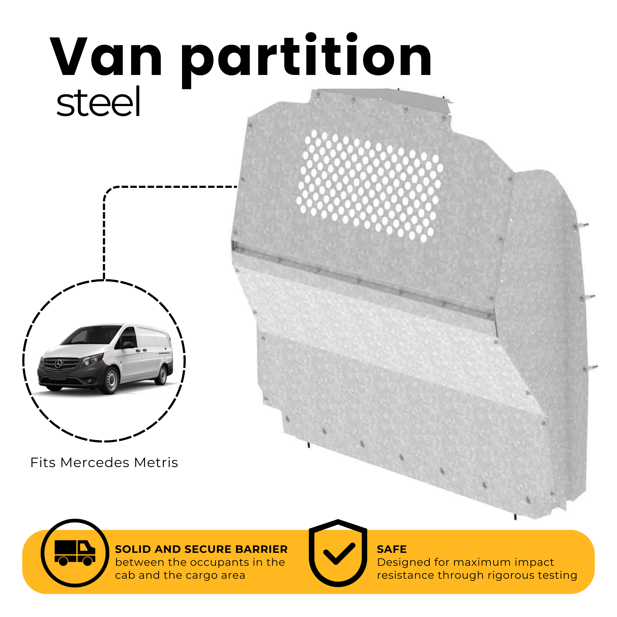 Contoured Van Partition with Perforated Window, Steel, Mercedes Metris – C10-MM