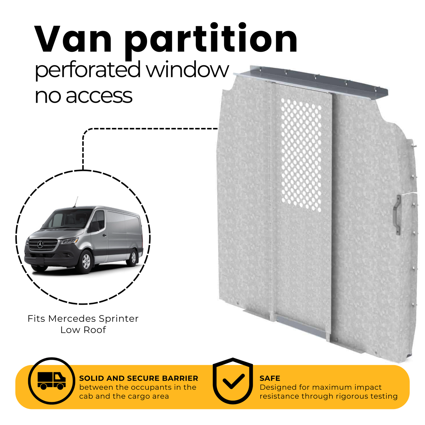 Mercedes Sprinter Van Partition, Steel, Straight, Perf Window, Low Roof – C20-DL