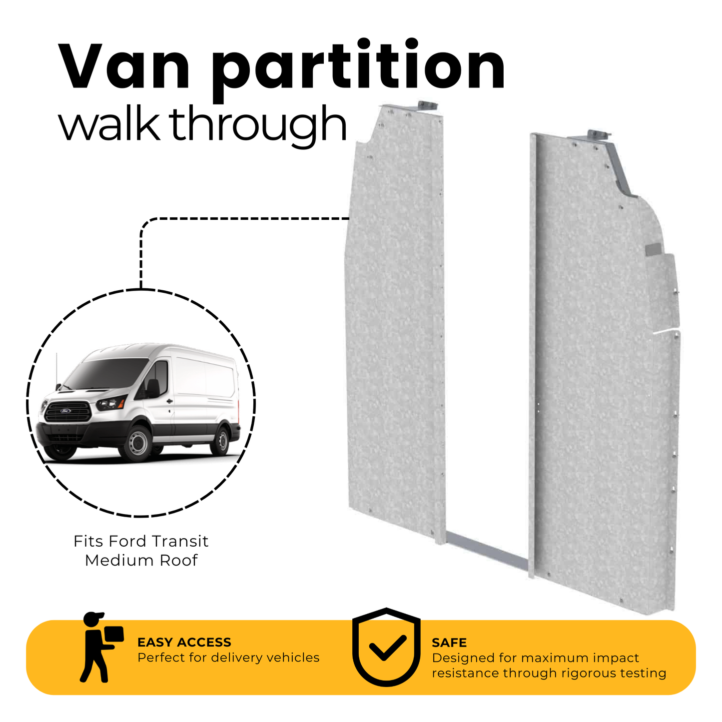Straight Walk Through Van Partition, Steel, Ford Transit Medium Roof – C24-FTM