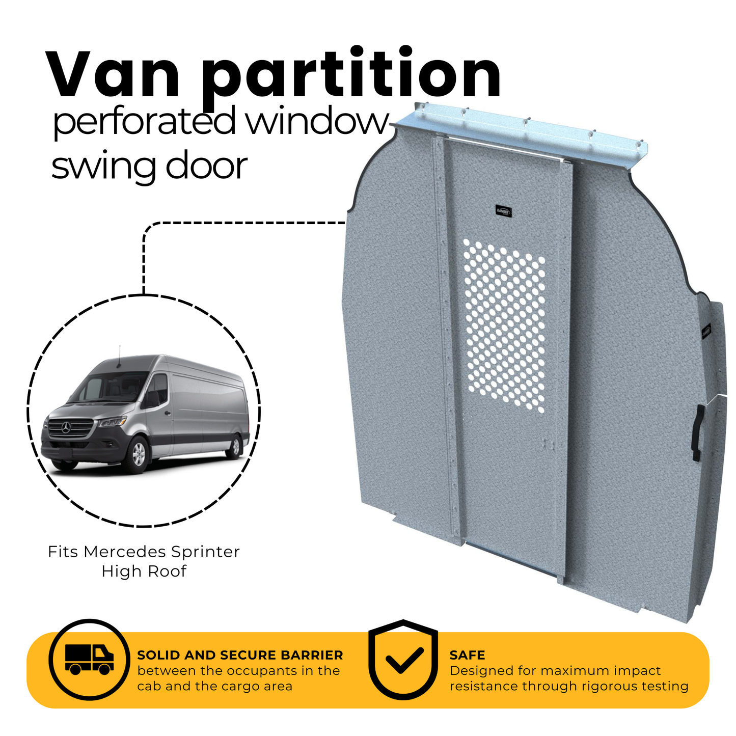 Swing Door Van Partition with Perforated Window, Steel, Sprinter High Roof – C30-DH