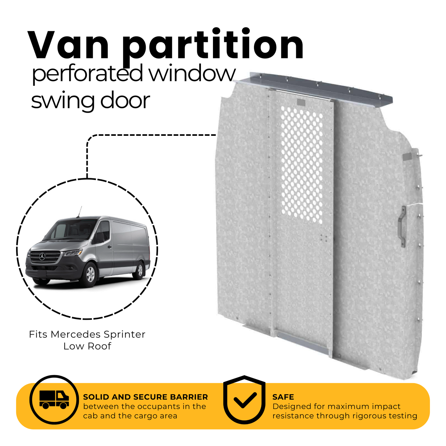 Swing Door Van Partition with Perforated Window, Steel, Sprinter Low Roof – C30-DL