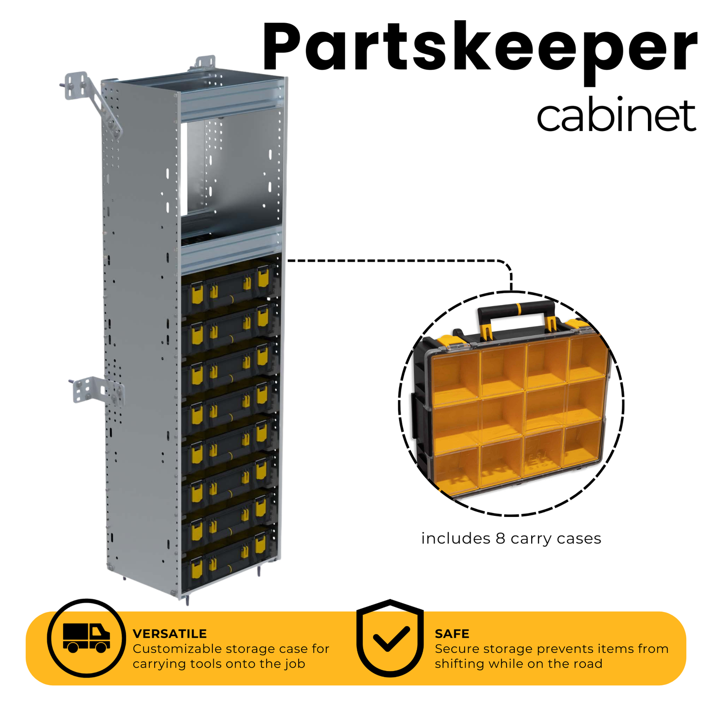 Partskeeper Parts Organizer Aluminum Storage Cabinet w/ 8 Carry Cases & 2 Shelves – C5-PA18-8