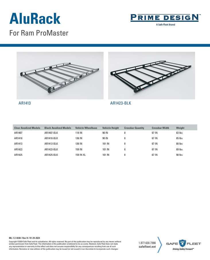 Prime Design AluRack Aluminum Roof Rack for RAM ProMaster 118 WB L1H1 - AR1407