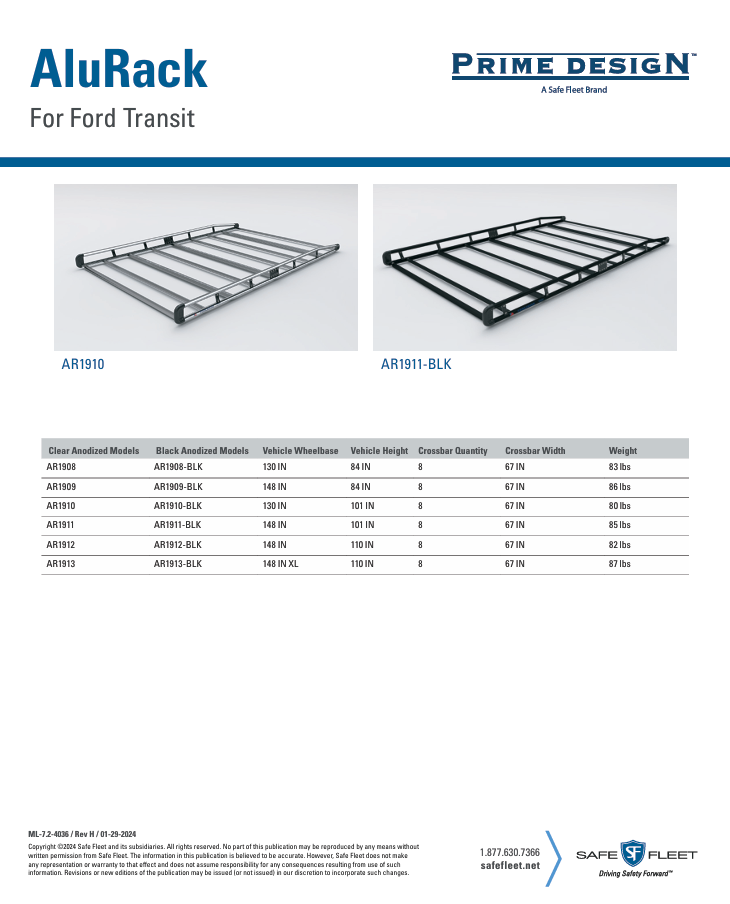 Prime Design AluRack Aluminum Roof Rack for Ford Transit Ext WB L4H3 - AR1913