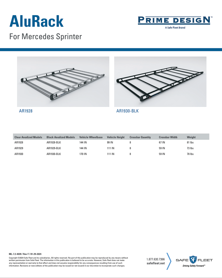 Prime Design AluRack Aluminum Roof Rack for Sprinter 144 WB H2 - AR1929