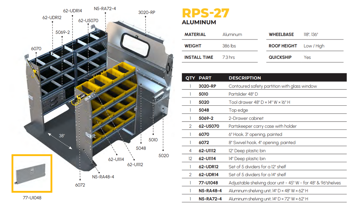 Aluminum Van Shelving Package, RAM ProMaster High Roof, 159”, 159" Ext. WB – RPL-27