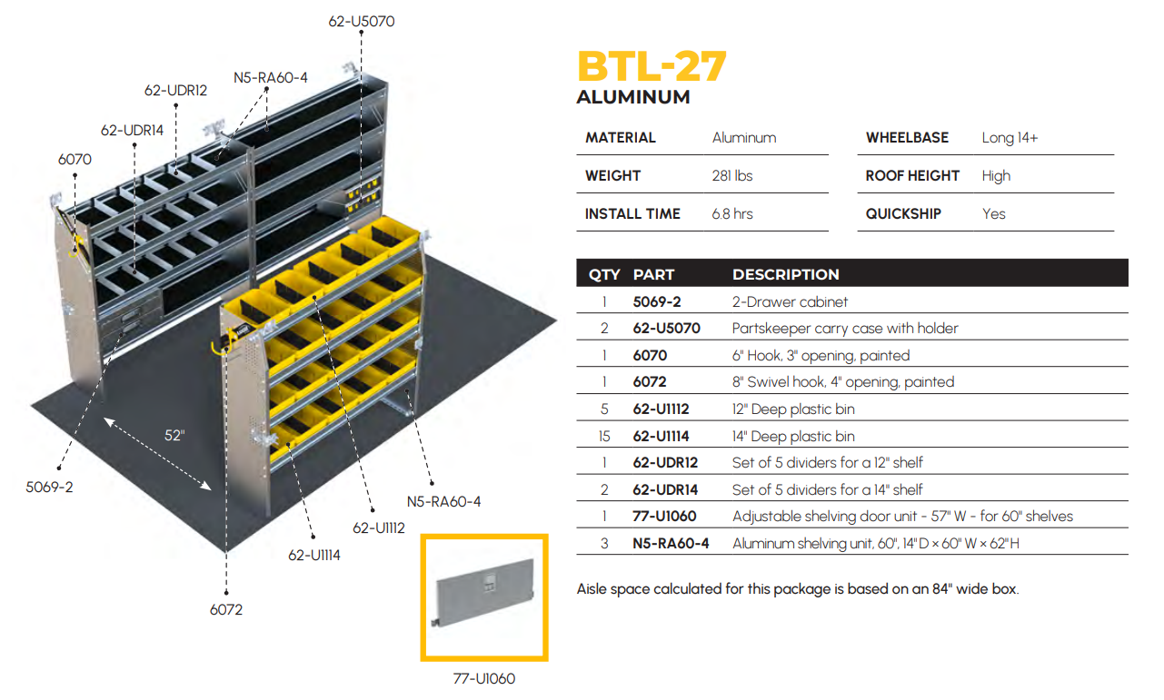 Aluminum Van Shelving Package, 14′ Box Truck/Enclosed Trailer – BTL-27