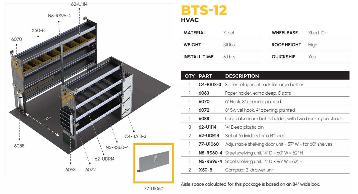 HVAC Van Shelving Package, 10′ Box Truck/Enclosed Trailer – BTS-12