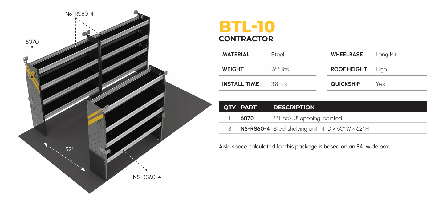 Contractor Van Shelving Package, 14′ Box Truck/Enclosed Trailer – BTL-10