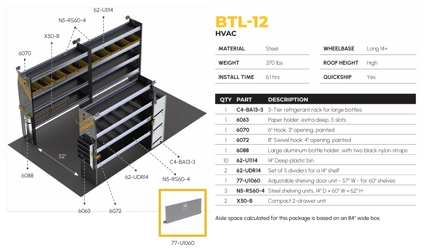 HVAC Van Shelving Package, 14′ Box Truck/Enclosed Trailer – BTL-12