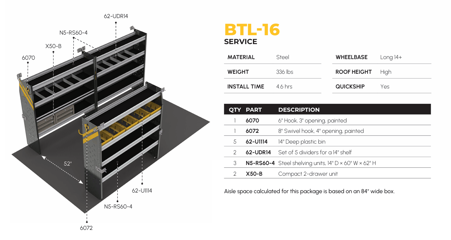 Mobile Service & Plumbing Van Shelving Package, 14′ Box Truck/Enclosed Trailer – BTL-16