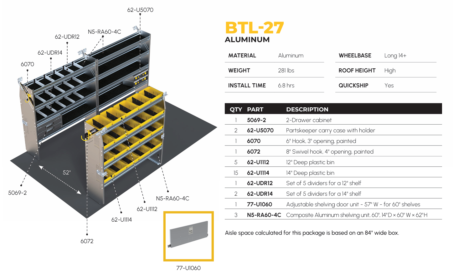 Aluminum Van Shelving Package, 14′ Box Truck/Enclosed Trailer – BTL-27