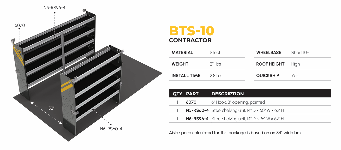 Contractor Van Shelving Package, 10′ Box Truck/Enclosed Trailer – BTS-10