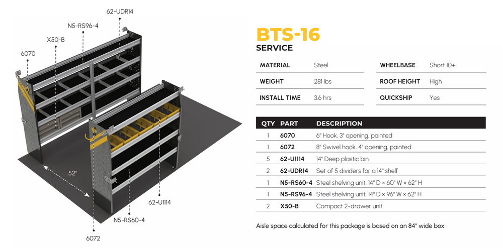 
                      
                        Mobile Service & Plumbing Van Shelving Package, 10′ Box Truck/Enclosed Trailer – BTS-16
                      
                    