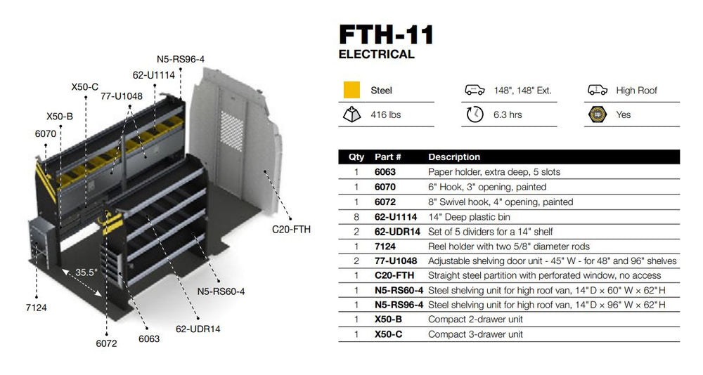 
                      
                        Electrician Van Shelving Package, Ford Transit Med Roof, 130” WB – FTR-11
                      
                    