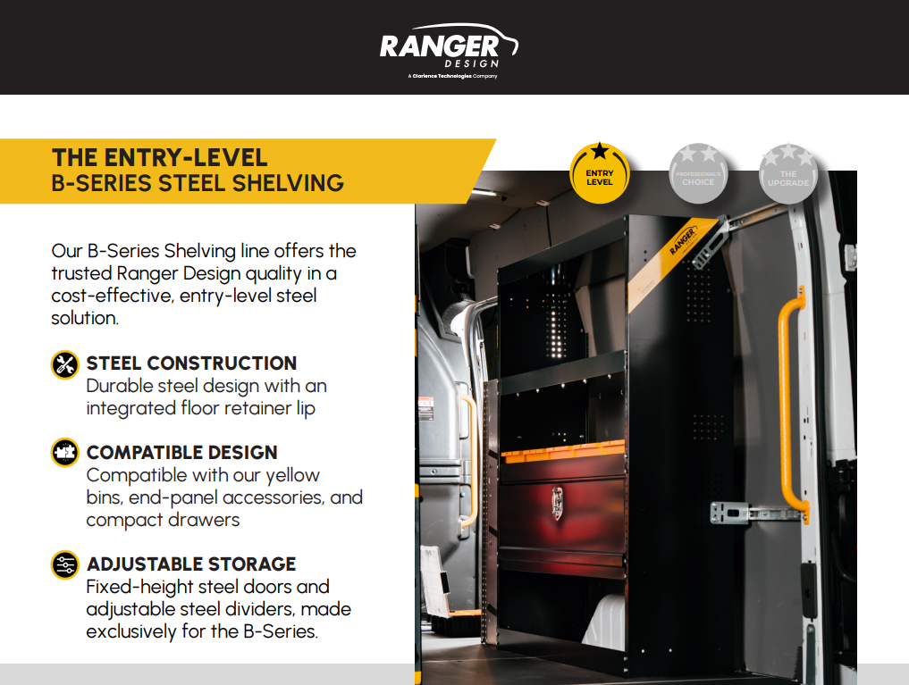 B-Series Steel Shelving Unit for Low Roof Van, 14″ x 44.5″ x 36" - B4-RS36-3