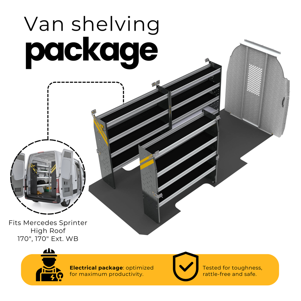 Electrician Van Shelving Package, Mercedes Sprinter, 170” WB – DHL-11
