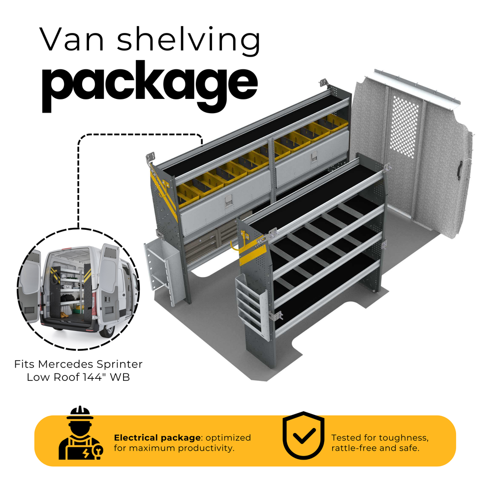 Electrician Van Shelving Package, Mercedes Sprinter, 144” WB – DLS-11