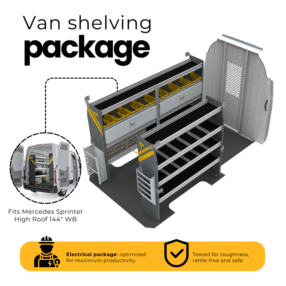 Electrician Van Shelving Package, Mercedes Sprinter, 144” WB – DHS-11