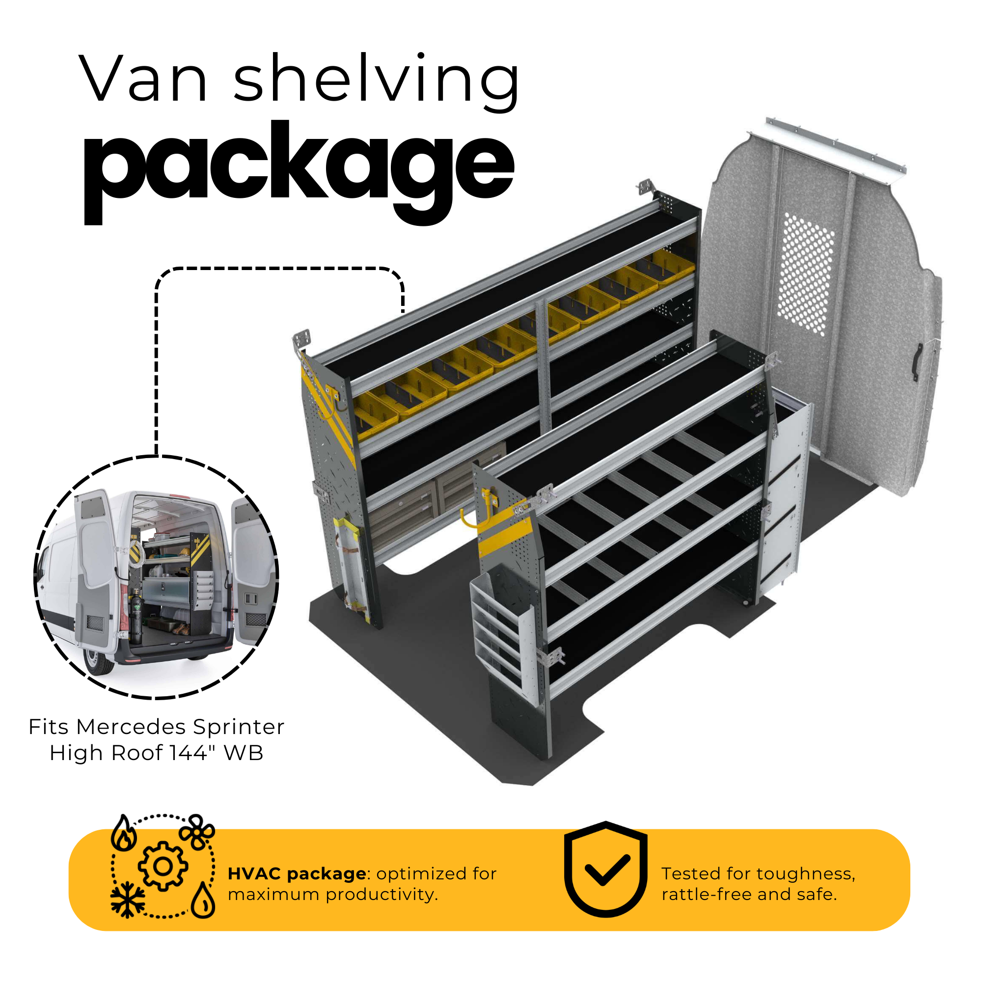 HVAC Van Shelving Package, Mercedes Sprinter, 144″ WB – DHS-12