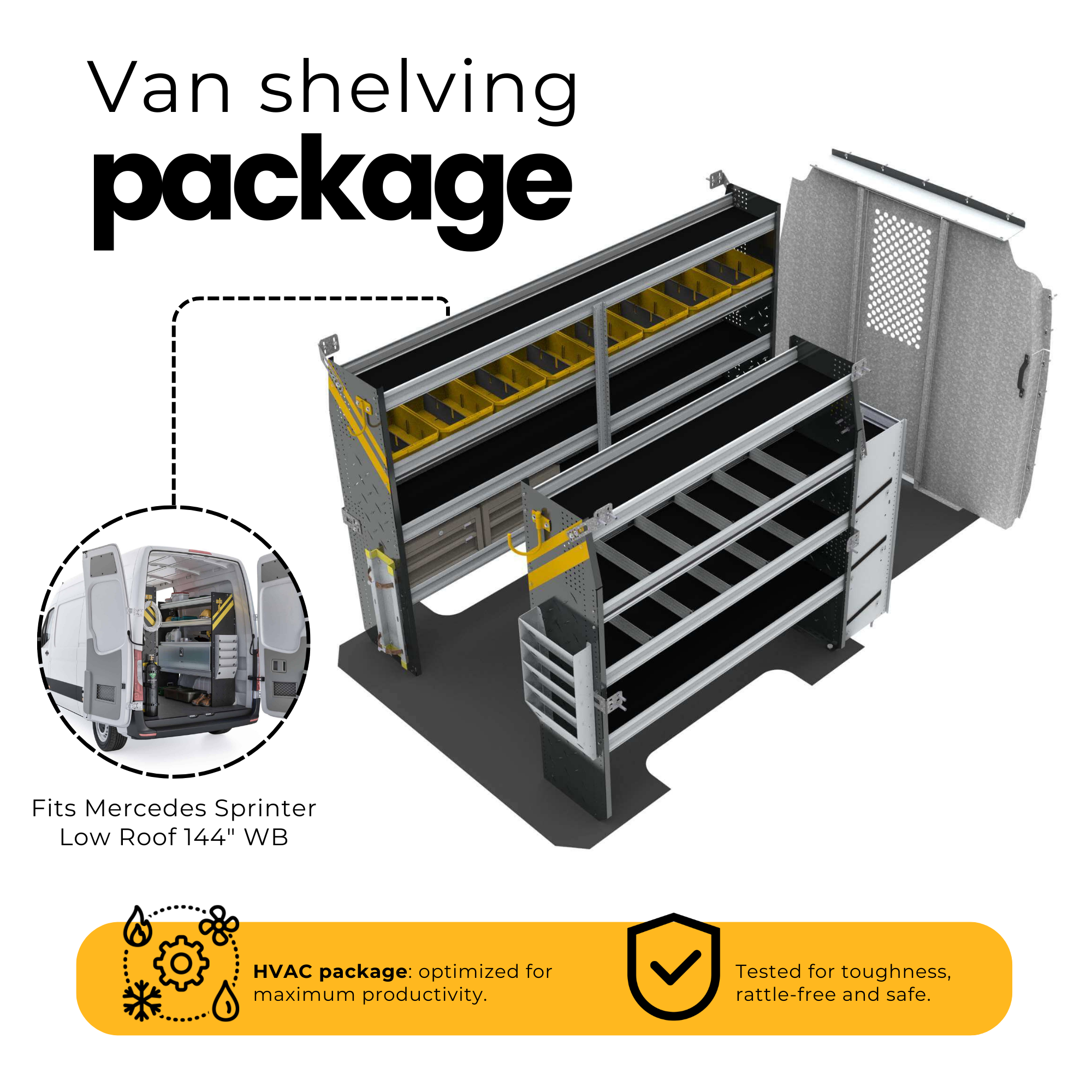 HVAC Van Shelving Package, Mercedes Sprinter, 144″ WB – DLS-12