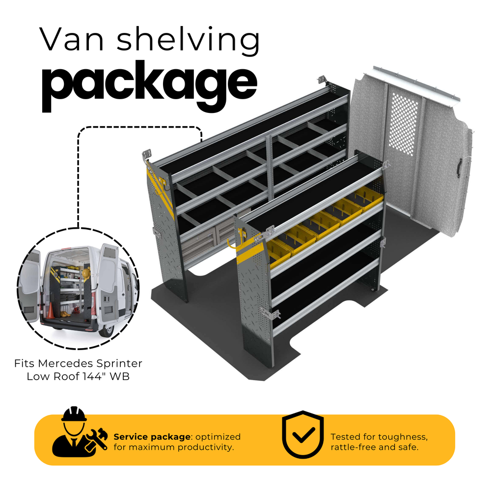 Mobile Service & Plumbing Van Van Shelving Package, Mercedes Sprinter, 144” WB – DLS-16