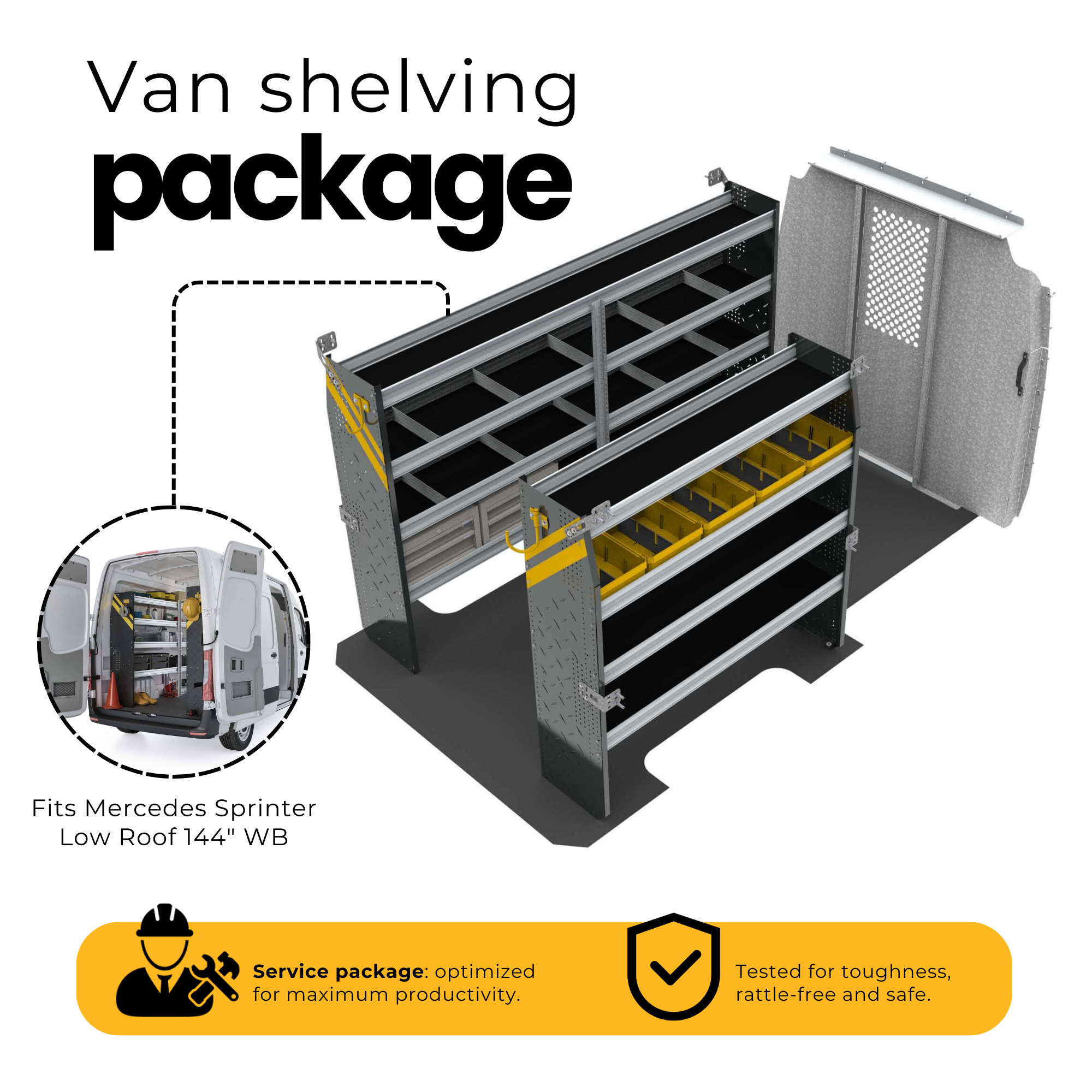 Mobile Service & Plumbing Van Van Shelving Package, Mercedes Sprinter Low Roof, 144” WB – DLS-16