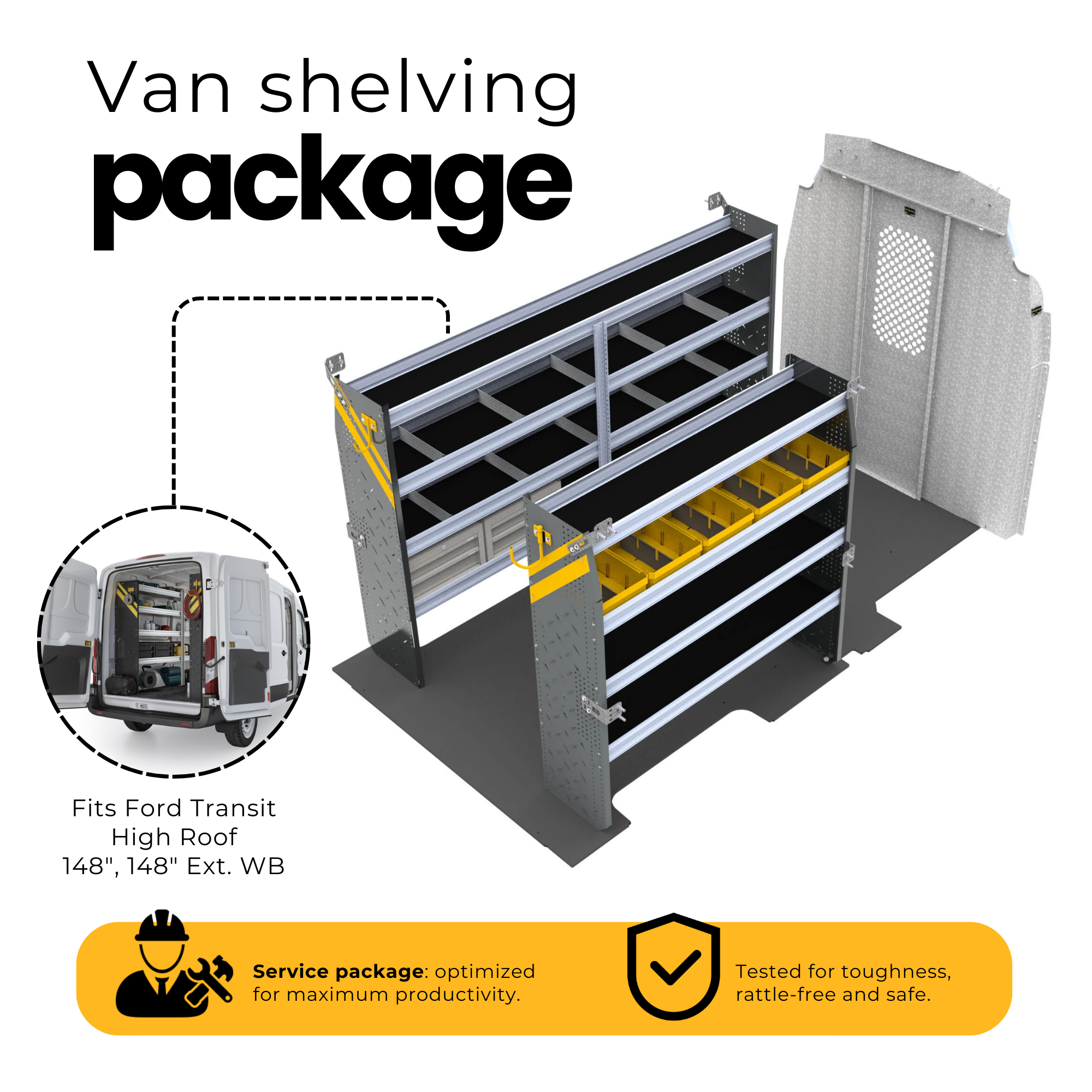 Mobile Service & Plumbing Van Shelving Package, Ford Transit High Roof – FTH-16